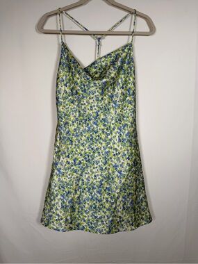 Cottage Floral Cowl Neck‎ Slip Dress - Blue & Green